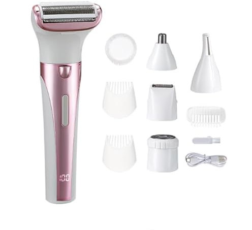 Rasierer Damen, 5-in-1 Epilierer Damen, Intimrasierer für Frauen, USB-Aufladung, Damenrasierer Elektrisch, mit Digitaler Anzeige, Damen Rasierer, für Körper, Achseln, Bikini, Augenbrauen und Nase-Rosa