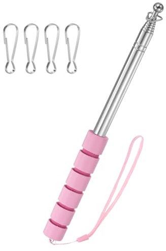 M METERXITY 6.56Ft/2M Telescopic Handheld Flagpoles, Telescopic Flag Pole with Clips Portable Stainless Steel Flag Pole for Truck/Outside/Tour/Guide/House/Festival[Pink]