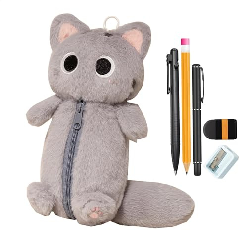 Huvqianu Estuche de Peluche para lápices de Gato, Bolsa de cosméticos de Animales de Dibujos Animados, Bonita Caja de pañuelos de Gato, Bolsa de Almacenamiento Multifuncional para Gatos, Estuche