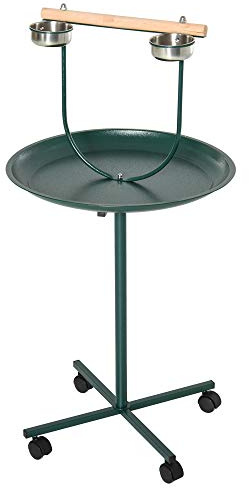 PawHut Bird Perch Stand, T-Stand Parrot Playstand with Perch, Four Wheels, Feeding Bowls, Parrot Stand for Small and Medium Birds, Green
