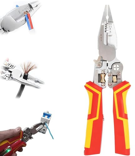 YFCJYBF Upgrade Elektriker Werkzeug 9-in-1 Abisolierzange mit Spannungsprüfer, Kabelschere, Multifunktionale Elektriker Zange zum Abisolieren, Wickeln, Spalten，Abisolierzange mit Strommessfunktion