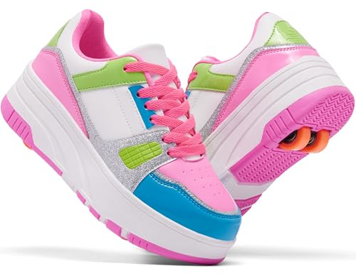 ANEFUN Rullskor för barn, skor med hjul för flickor och pojkar, moderiktiga sneakers med avtagbara hjul