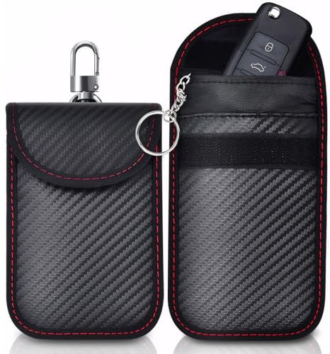 Faraday Pouch Car Keys, Car Key Signal Blocker, RFID Key Pouch Keyless Car Blocker, Blocking Signal Keyless Entry Car Keys Case, Anti-Theft Remote Entry Smart Fobs Protection (Red)
