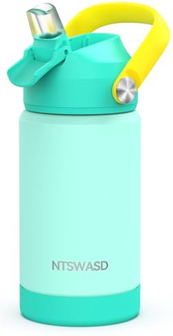 Gourde Inox Isotherme Avec Paille Couverte,350 Ml Bouteille D'eau Acier Inoxydable à Reutilisable Gourdes Sans Bpa Etanche Bidon Anti Fuite Pour Enfant（Vert）