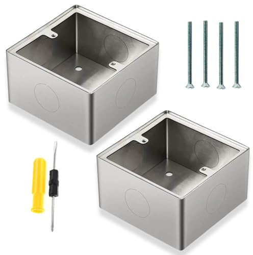 Acmerota 2 Stück Edelstahl Aufputzgehäuse Aufputzrahmen Aufputz-Rahmen Edelstahl für Einzelflächen Lichtschalter Ethernet-Kabel-Netzwerkbuchsen 86 x 86 mm - 40 mm Tiefe