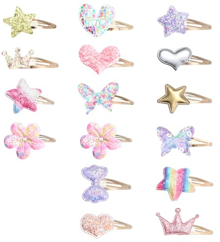 32 Pack Toddler Hair Clips For Girls Sparkly Cute Glitter Metal Snap Barrettes Star Heart Butterfly Shaped Hair Accessories Flower Crown Clip For Birthday Party Gifts Accessory Multicolor Shaped