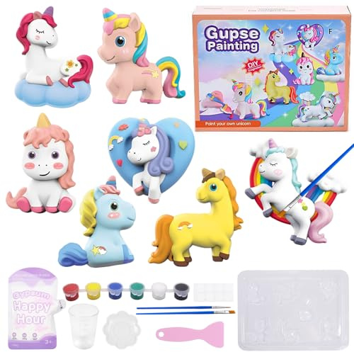 Pellinch Kit de bricolage licorne en plâtre à couler, figurines en plâtre à peindre, 6 motifs DIY figurines de plâtre licorne, moules de moulage pour plâtre, moules pour plâtre, avec poudre de plâtre