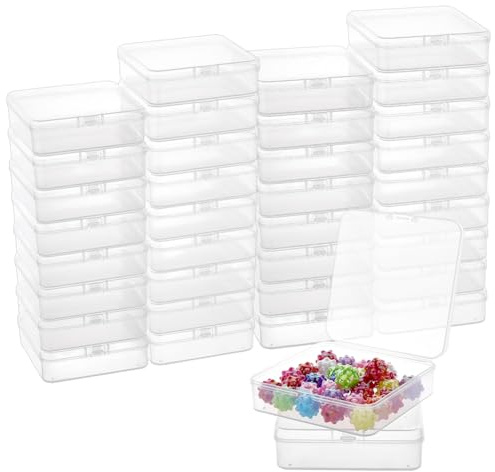 BENECREAT 9,5 x 9,5 x 2,8 cm, 40 unidades de recipientes de almacenamiento transparentes para cuentas, caja pequeña con tapa abatible, cajas de plástico transparentes para guardar objetos pequeños