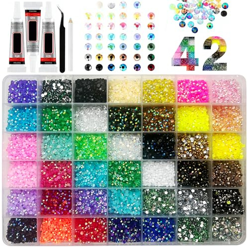 Diamantes de imitación de resina de 42 colores para deslumbrar, 3 mm, 32000 piezas Incluye 1 pinza y 1 lápiz, ideal para decoraciones DIY en ropa, calzado, manicura, pintura y mucho más