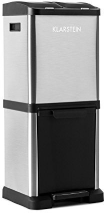 KLARSTEIN Ökosystem² Cestino per Raccolta Differenziata - Capacitá di 30 L in 3 Secchi, 2 x 7,5 L con Pulsante di Apertura a Spinta, 1 x 15 L con Pedale, Involucro Acciaio Inox