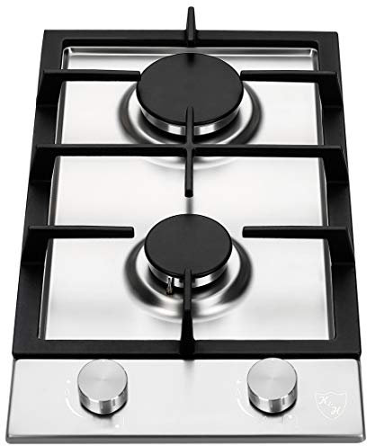 K&H® Domino 2 Zonen Edelstahl Gaskochfeld 30cm Erdgas Autark Eingebaut 2Z-KHSS