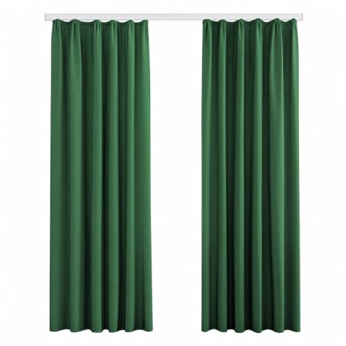 Deconovo Set of 2 Thermal Curtains with Ruffle Tape, Opaque Acoustic Protection, Window Decoration, 245 x 140 cm (H x W), Forest Green