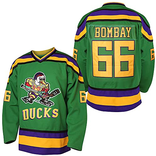 EETUG Mighty Ducks Jersey #96 Charlie Conway #99 Adam Banks #33 Greg Goldberg #66 Gordon Bombay Movie Hockey Jersey White Green (66 Green, XX-Large)