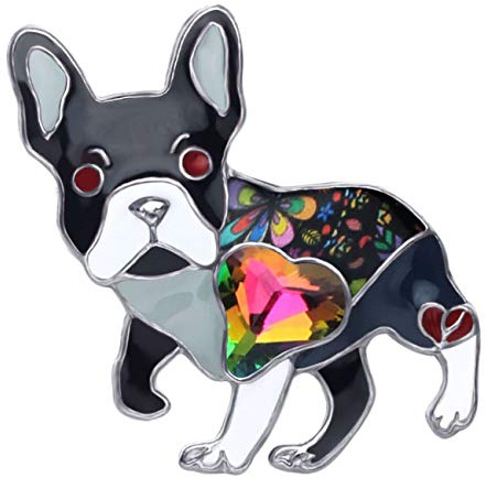 DUOWEI Broche de aleación esmaltada con diamantes de imitación de bulldog francés, perro carlino para mascotas, bufanda, ropa, joyería, regalo para mujeres amantes, Esmalte Zinc, estrás