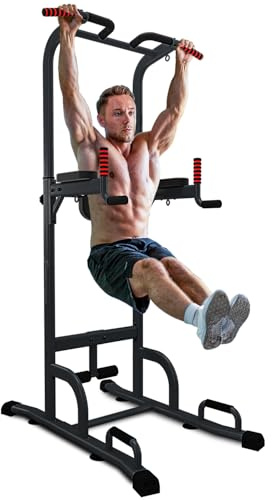 Sportstech Power Tower PT300 | Estación Multifuncional de Entrenamiento 7in1 | Torre de Musculación para Dominadas y Dips | Agarres para flexiones + Anillas para Cuerdas de Resistencia y Suspensión