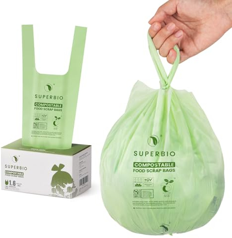 SUPERBIO Bolsas de basura compostables con asa de 1.6 galones, bolsas de basura pequeñas con asas para contenedor de encimera, certificación US BPI y Europa OK (verde, 50 unidades (paquete de 1))