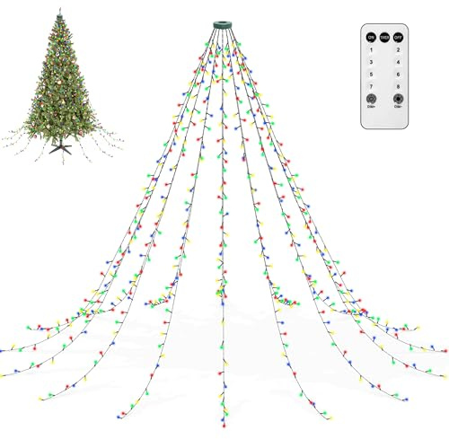 aneeway - Guirnalda luminosa para árbol de Navidad, 3 m, 480 LED, 8 modos, impermeable, temporizador, memoria, guirnalda LED, árbol con enchufe de la UE, guirnalda luminosa para árbol de Navidad, 250