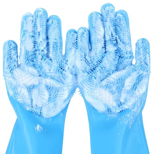 pecute Cleaning Gloves Multifunction, Dog Grooming Gloves, Kitchen Gloves, Washing Up Gloves Large, Heat Resistant Silicone Gloves Household, Bathing and Massaging Gloves for Pets Large