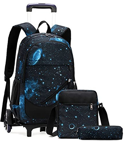 DROFOSREW Schulrucksack mit Rollen Trolley Rucksäcke Schulranzen Kinder Reisen für Mädchen Jungen Schultaschen Schultrolley Kinderrucksäcke mit Federmäppchen