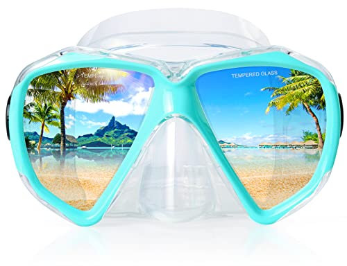 Taucherbrille für Erwachsene mit Anti-Nebel Schnorchelmaske, Schwimmmaske gehärtetem Glas und Nasenabdeckung zum Schnorcheln und Schwimmen (G Aqua)