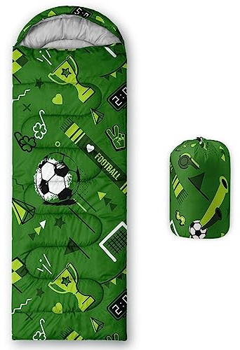 HOSIMA Saco de dormir para niños con temática de fútbol colorido, ligero, cálido, portátil, para exterior e interior, impermeable, resistente al frío, saco de dormir para camping, senderismo