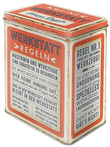Nostalgic-Art Boîte de conservation rétro L 3 l Règles d'atelier – Idée cadeau pour les fans de moteur, grande boîte à café en tôle, design vintage