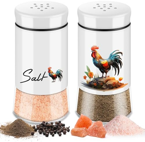 Dorblely Saliera e Pepiera 2 Pezzi Set - 5 Once Saliera in Vetro, Pepe in Acciaio Inossidabile, con Spargispezie Coperchio, per la Casa e la Cucina Stile Classico da Campeggio Ristorante - Gallo