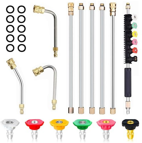 Bacchetta di Prolunga per Lancia Idropulitrice, 4000PSI Bacchette per Idropulitrici con Asta Curva da 30°,90°,120°, Strumento Pulizia Accessori il Lavaggio per il Lavaggio Delle Finestre Sul Tetto