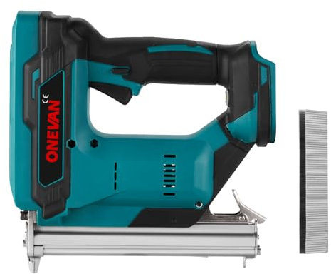 ONEVAN Pistola de clavos compatible con Makita 18 V, pistola de grapadora eléctrica para clavos de 4 mm, incluye 100 grapas, para tapicería, textiles y carpintería (sin batería)