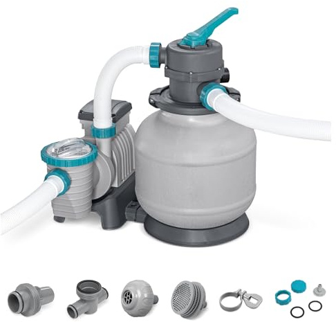 Bestway 2,200 Gallon Sand Filter Pool Pump for Above Ground Swimming Pools up to 14,400 Gallons with Pre-Filter Strainer Basket & Valve Adapter Set