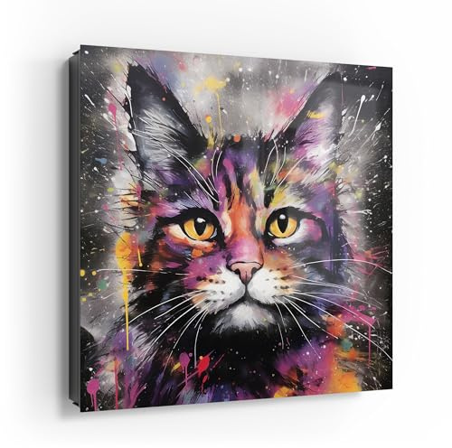 DEQOART Schlüsselkasten schwarz | 30x30 cm | Motiv Galaktisches Miauen | Glas & Metall Schlüssel-Box | Schlüsselschrank mit 50 Haken + 2 Magnete | Moderne Box magnetisch & beschreibbar