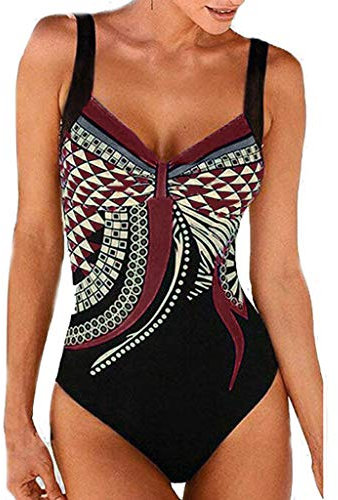 Generisch Damen Bauchweg Push Up Badeanzug - V-Ausschnitt, Shaping Effekt, Schwimmanzug, Sport Bademode, Große Größen, Einteiliger Badeanzug, Wein