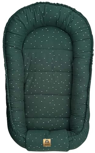 PIMKO Babynest Babynestchen für Baby Kuschelnest Babykokon für Säuglinge und Neugeborene Nestchen 60 x 90 cm 100% Baumwolle Musselin - (Moss Gold)