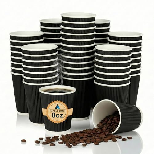 Nationwide Paper Tazze da caffè da asporto da 226,8 g, senza coperchio, 50 tazze da caffè usa e getta nere ondulate, ideali per asporto