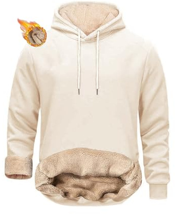 crazy bean Felpa Uomo con Cappuccio in Pile Foderata Termica Hoodie Imbottita Calda Pullover a Maniche Lunghe Invernale Sportivo Basic Bianco M