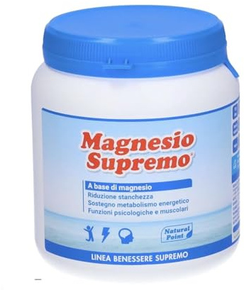 Natural point magnesio supremo 300 grammi in polvere - riduce stress e stanchezza dovute dall'affaticameno, senza lattosio, adatto ai vegani, utile per lo sport e per la regolarità intestinale (1)