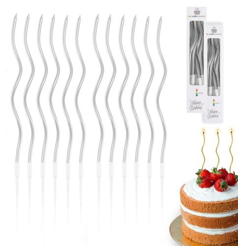 24 Velas Cumpleaños Originales Color Plateado | Vela finas de Cumpleaños para Tarta Cupcakes con soporte | Largas y finas de 16,4 cm de color plateado