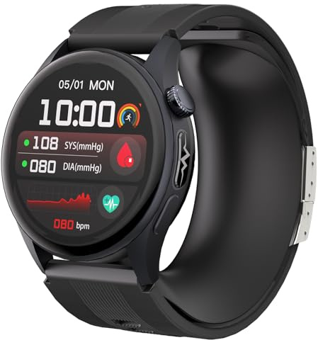 iSo Tech Smartwatch Uomo Donna con Pressione Sanguigna e ECG, 1,56 AMOLED Orologio Intelligente Salute con Pompa ad Aria e Airbag, 24/7 Monitor Frequenza Cardiaca Sonno SpO₂ Temperatura HRV e Stress