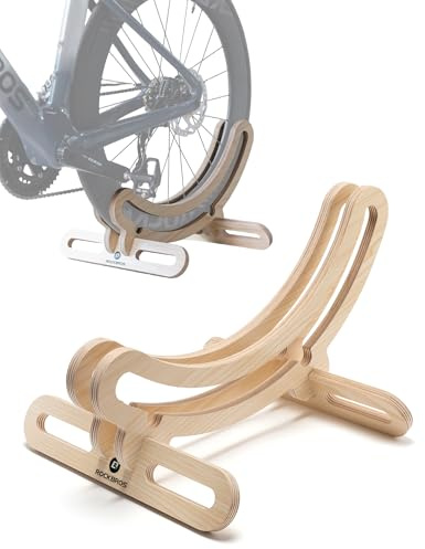 ROCKBROS Parcheggio Bici in Legno, Portabici da Terra Supporto Bici da Pavimento, Rastrelliera Portabiciclette Regolabile per Ruota, Adatto per Biciclette da Strada, Pneumatici 700C 23-30C