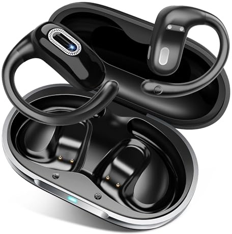 Open Ear Ecouteurs sans Fil, Écouteurs Bluetooth 5.4, HiFi Stéréo, 58H d'Autonomie, Contrôle Tactile, Confort Oreillette sans Fil, Appels Clairs avec ENC Mic, IPX7 Étanche Headphones pour Sport, Noir