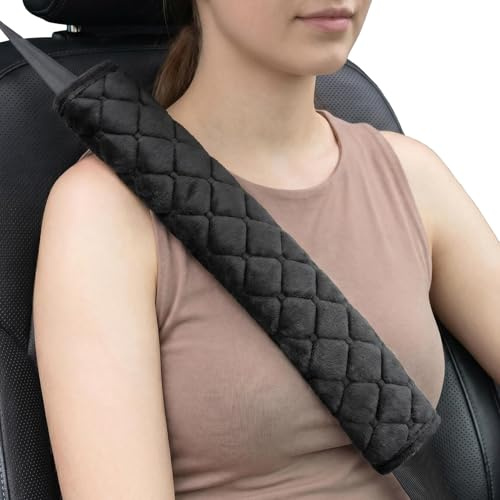 JOEYNEST Soft Auto Seat Belt Pads Extra Long 13.7in, Seatbelt Shoulder Cover, 2 Piece Set, for Adults & Children, Black