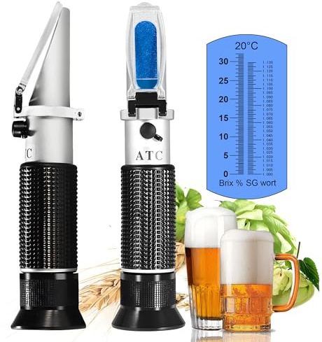 Réfractomètre de Moût de Bière,V·RESOURCING Réfractomètre de Brix/Gravité Spécifique avec ATC pour Brassage de la Bière,Échelle Double(Gravité Spécifique 1,000-1,130 et Brix 0-32%)