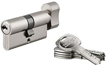 THIRARD - Cylindre de Serrure à Bouton Trafic 6 - Nickel - Haute Sécurité - Anti-Arrachement, Anti-Perçage, Anti-Crochetage - 30B x 30 mm - 5 Clés Plates Réversibles