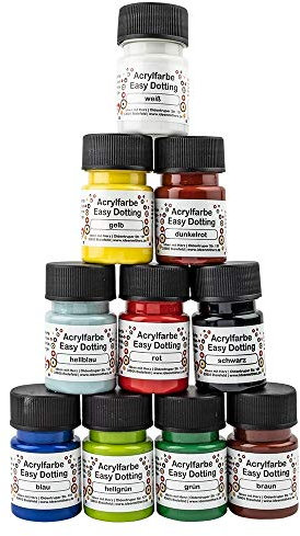 Ideen mit Herz Acrylfarben-Set Easy Dotting | Basic Acrylfarbe | 10 Farben à 30ml | hochpigmentiert | cremige Konsistenz | weiß, gelb, rot, dunkelrot, grün, hellgrün, hellblau, blau, braun und schwarz