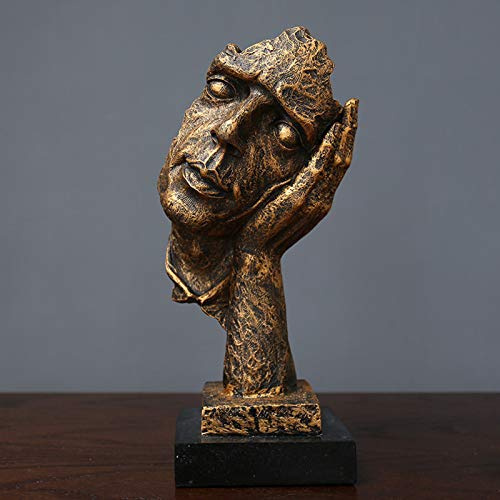 Tauzveok Statue Penseur,Moderne Statue Le Silence Est D’Or,Bronze Sculpture Decoration Decoration Interieur Salon Bureau Accueil Penseur