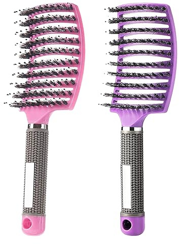 Magical Ultra Detangling Brush for Wet or Dry Hair, Detangler Brush, Fast Drying Styling Massage Hairbrush for Men, Women and Kids (Pink+Purple)