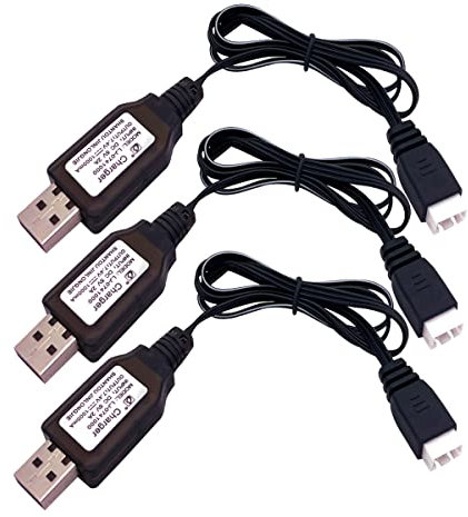 3Packs 7.4V 2S LiPo Battery USB Charger Cable 1A Fast Charging with XH-3P Connector for RC Car Truck Rock Crawler FPV Drone Airplane Boat Racing Quadcopter Helicopter Airsoft SCX24