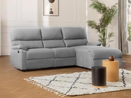 Vente-unique - Divano angolare relax elettrico in Tessuto Grigio - Angolo a destra - LUNANO