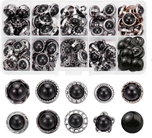 NBEADS 100 Pz 10 Stili Bottoni Di Perle Finte Nere, Retro Bottoni Di Plastica Perla Con Gambo Abbellimenti Rotondi Pulsanti Di Cucito Per Vestiti Camicie Abiti Cappotti Maglioni Abito Da Sposa