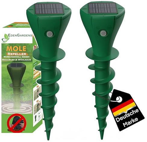EdenGardens® Lot de 2 répulsifs anti-taupes Mole Repeller - Meilleur remède contre les campagnols et les taupes - Vainqueur du test solaire - Meilleure répulsif contre les taupes sans carbure contre